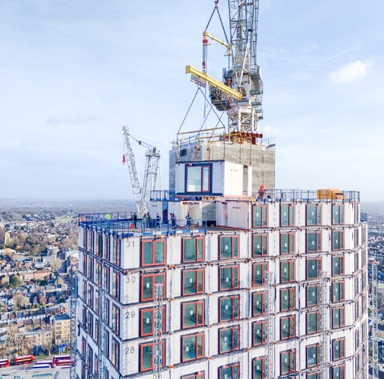 Modular housing under construction